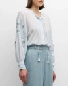 Kobi Halperin Acacia Sequin Floral-embroidered Blouse In Ice