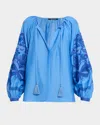 Kobi Halperin Addie Embroidered Cotton-silk Blouse In Blue