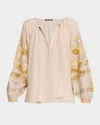Kobi Halperin Addie Embroidered Cotton-silk Blouse In Neutral