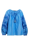 Kobi Halperin Addie Embroidered Cotton-silk Blouse In Blue