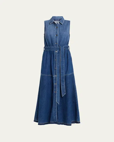 Kobi Halperin Addison Belted Ombre Cotton Denim Maxi Dress In Blue