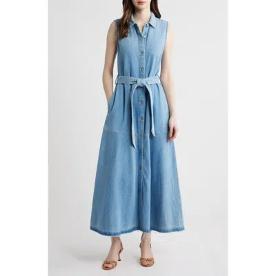 Kobi Halperin Addison Sleeveless Raw Hem Denim Shirtdress In Blue