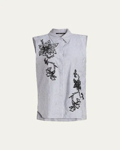 Kobi Halperin Aerin Striped Floral-embroidered Blouse In Black/white