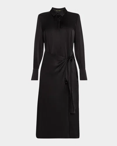 Kobi Halperin Alara Tie-waist Sateen Midi Shirtdress In Black