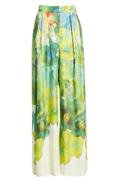 Kobi Halperin Alessia Floral Print Wide Leg Pants In Olive Multi