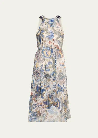 Kobi Halperin Allison Beaded Floral-print Midi Dress In Ivory Multi