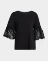 Kobi Halperin Amanda Floral Lace-cuff Cotton T-shirt In Black