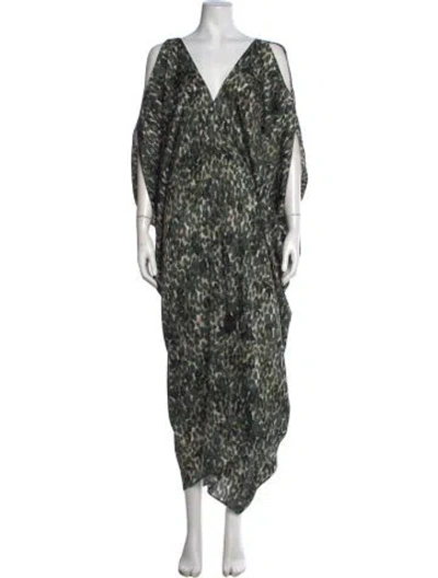 Pre-owned Kobi Halperin Animal Print Long Dress In Green