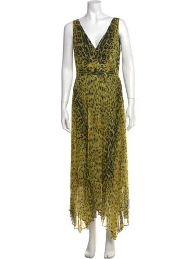 Pre-owned Kobi Halperin Animal Print Long Dress In Yellow