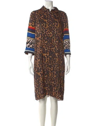 Pre-owned Kobi Halperin Animal Print Midi Length Dress In Brown