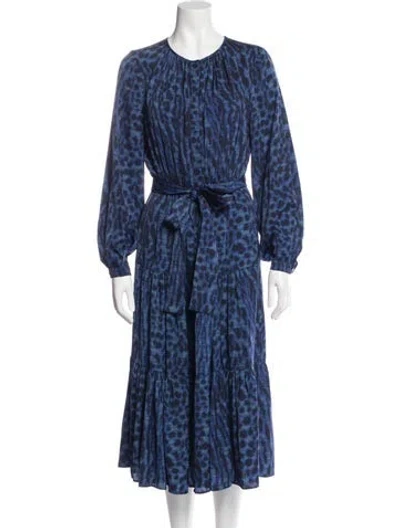 Pre-owned Kobi Halperin Animal Print Midi Length Dress W/ Tags In Blue