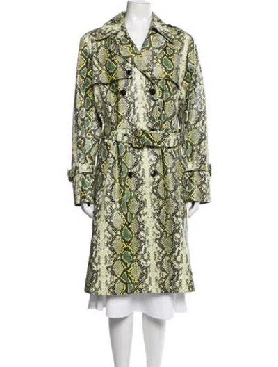 Pre-owned Kobi Halperin Animal Print Trench Coat In Green