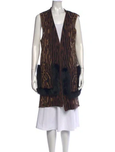 Pre-owned Kobi Halperin Animal Print V-neck Sweater In Brown