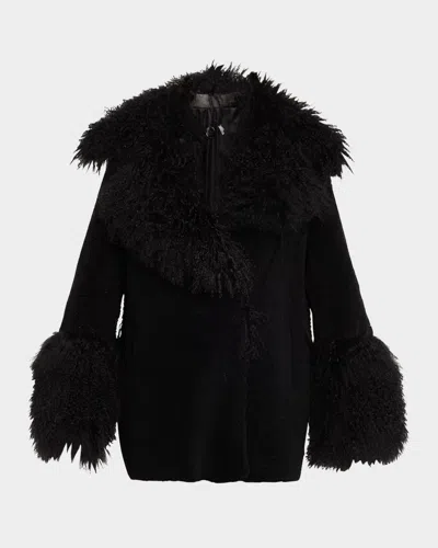 Kobi Halperin Annalise Wool Shearling-trim Coat In Ivory