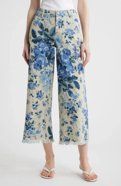 Kobi Halperin Anne Wide Leg Floral Crop Jeans In Blue
