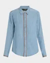 Kobi Halperin Chain Trim Denim Button-up Shirt In Light Blue
