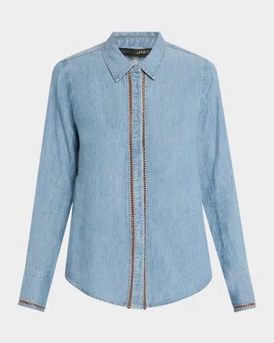 KOBI HALPERIN ARTEMI CHAIN-TRIM DENIM BLOUSE