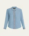 Kobi Halperin Chain Trim Denim Button-up Shirt In Light Blue