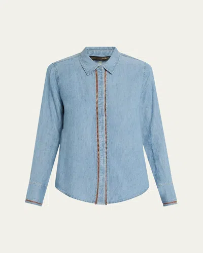KOBI HALPERIN ARTEMI CHAIN-TRIM DENIM BLOUSE