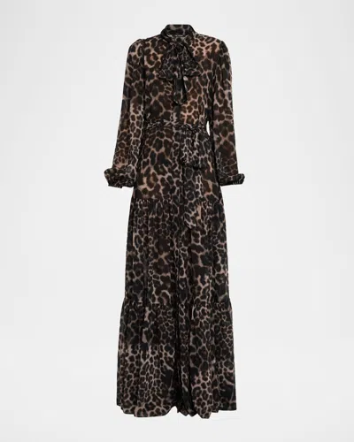 KOBI HALPERIN BAIRD TIERED ANIMAL-PRINT MAXI DRESS