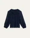 Kobi Halperin Bali Raglan-sleeve Ruffle Blouse In Navy