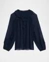 Kobi Halperin Bali Raglan-sleeve Ruffle Blouse In Navy