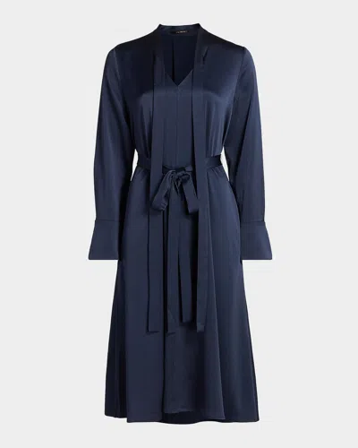 Kobi Halperin Bambi Belted Tie-neck Satin Crepe Midi Dress In Blue