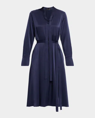 Kobi Halperin Bambi Belted Tie-neck Satin Crepe Midi Dress In Blue