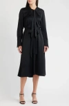 Kobi Halperin Bambi Tie Waist Long Sleeve Satin Dress In Black