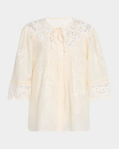 Kobi Halperin Bari Pintuck Lace-embellished Blouse In Ecru