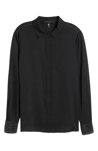 KOBI HALPERIN KOBI HALPERIN BEAD DETAIL STRETCH SILK GEORGETTE BUTTON-UP SHIRT