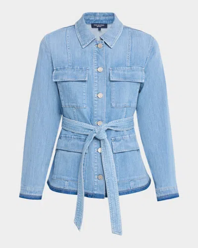 Kobi Halperin Becca Washed-denim Self-belt Utility Jacket In Gray