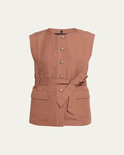 Kobi Halperin Beckett Belted Linen Vest In Brown