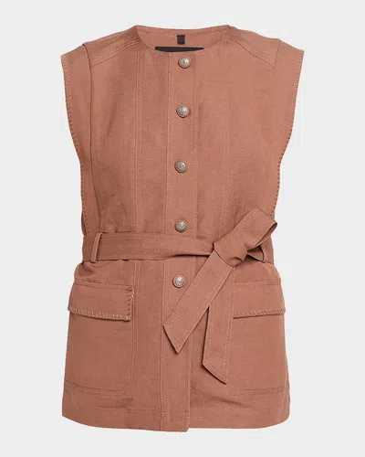 Kobi Halperin Beckett Belted Linen Vest In Cacao