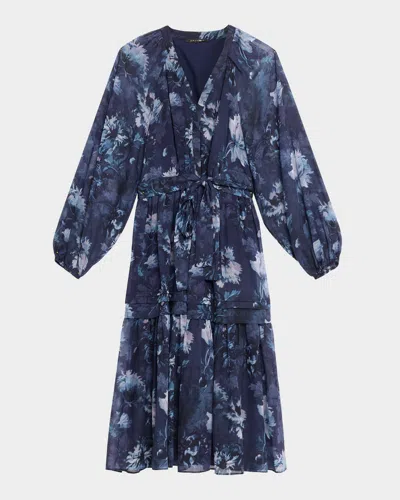 Kobi Halperin Belle Tiered Floral-print Midi Dress In Blue