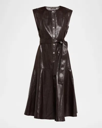 Kobi Halperin Brenda Faux-leather Tie-waist Midi Dress In Brown