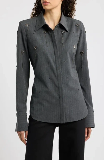 Kobi Halperin Bridget Embellished Pinstripe Shirt In Gray