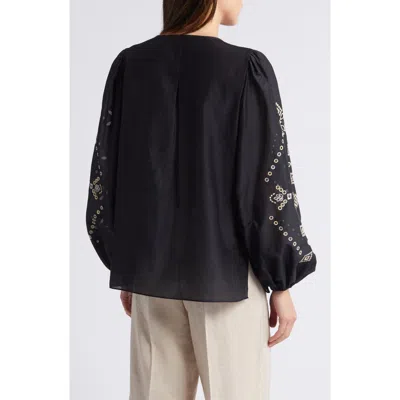 KOBI HALPERIN KOBI HALPERIN BRIDGETTE EYELET ACCENT BALLOON SLEEVE SHIRT