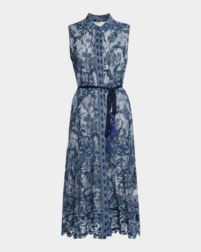 Kobi Halperin Brien Sleeveless Floral Lace Midi Dress In Blue Multi
