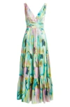 Kobi Halperin Britt Tiered Metallic Satin Maxi Dress In Capri Multi