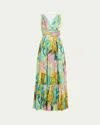 Kobi Halperin Britt Tiered Metallic Satin Maxi Dress In Capri Multi