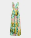 Kobi Halperin Britt Tiered Metallic Satin Maxi Dress In Capri Multi