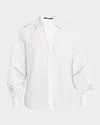 Kobi Halperin Calla Embroidered Blouson-sleeve Blouse In Gray