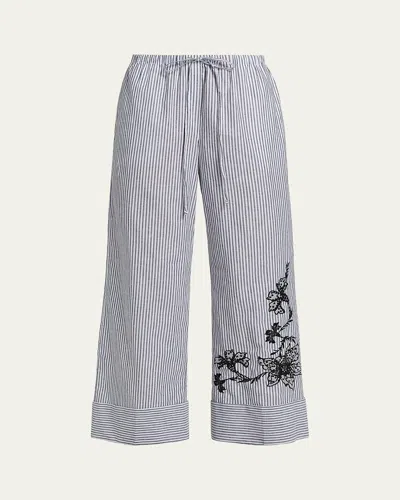 Kobi Halperin Callie Embroidered Striped Wide-leg Pants In Black/white