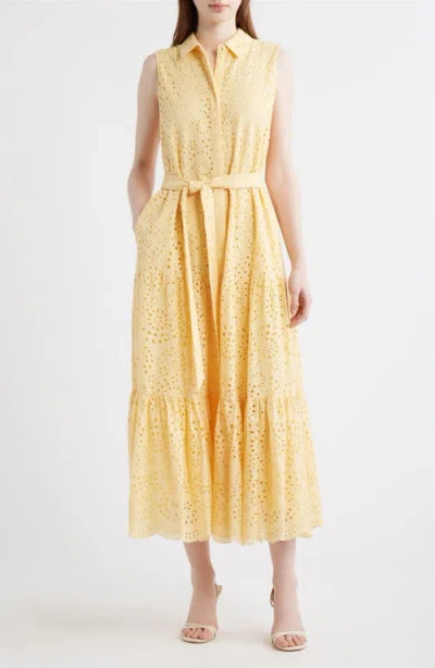 Kobi Halperin Camila Eyelet Tie Waist Sleeveless Maxi Dress In Yellow