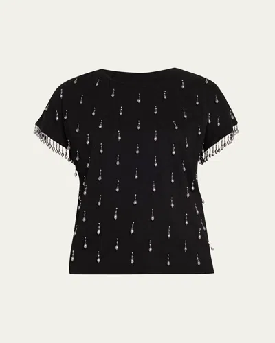 Kobi Halperin Carmel Beaded Cotton Knit Tee In Black