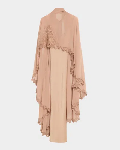 Kobi Halperin Carmen Satin A-line Cape Maxi Dress In Neutral