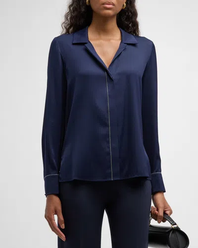 Kobi Halperin Ceanna Chain-trim Stretch Georgette Blouse In Midnight Blue