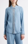Kobi Halperin Chain Trim Denim Button-up Shirt In Light Blue