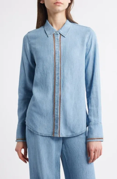 Kobi Halperin Chain Trim Denim Button-up Shirt In Light Blue